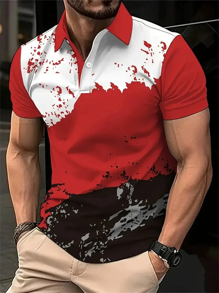 Maple Leaves Canada Flag Men's Polo T-Shirt - 3D Printed Casual Sport Top