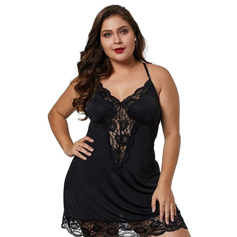 Women’s Lace Nightgowns – Mini V-Neck Sleep Dress in Plus Sizes
