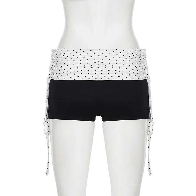 Low-Waist Polka Dot Ruffle Wrap Shorts | OWNLUXE
