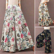 Women's Floral Print Wide Leg Pants - Bohemian Drawstring Trousers