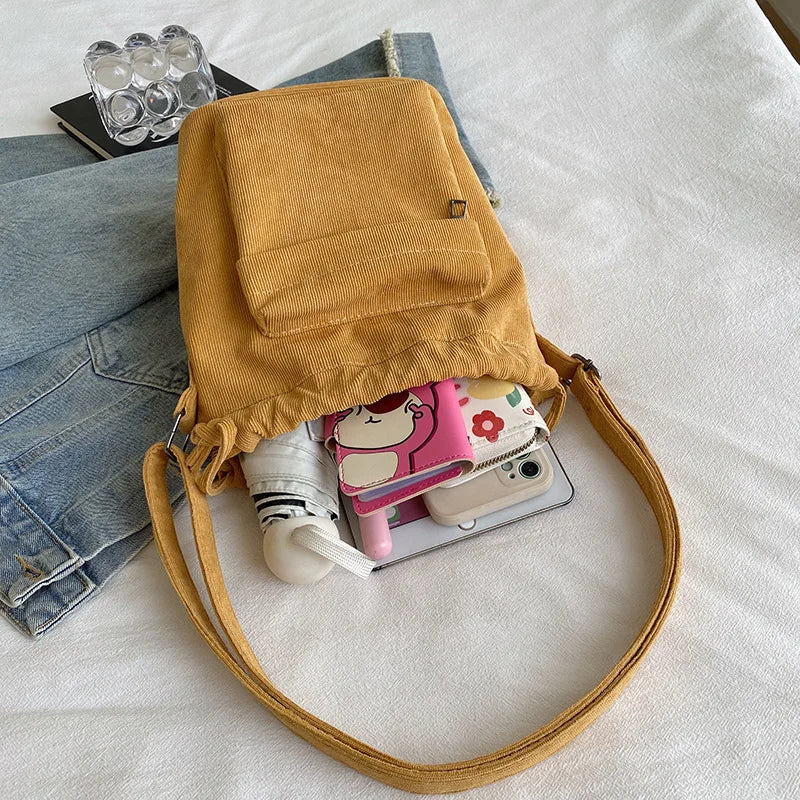 Corduroy Drawstring Bucket Bag | OWNLUXE