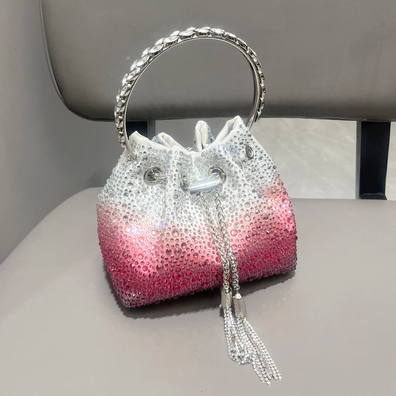 Crystal Bucket Evening Bag (Green Pink) | OWNLUXE