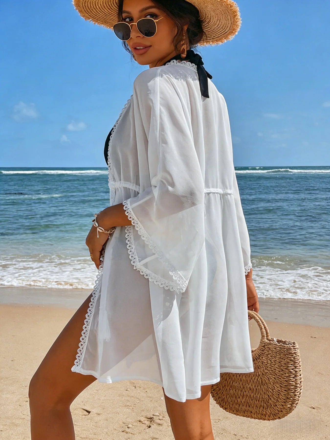 Lace Drawstring Swim Cover-Up | OWNLUXE