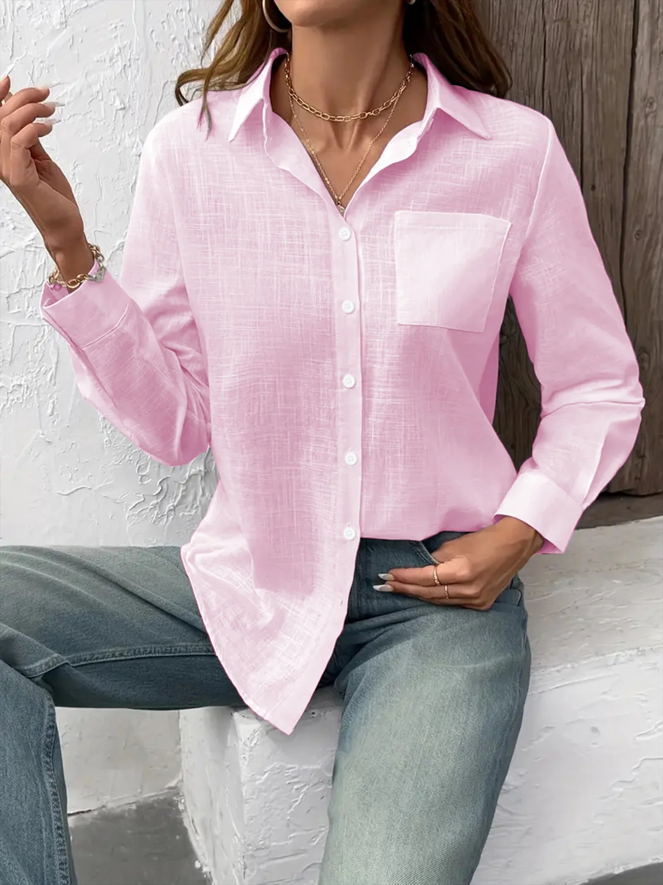 Pleated Long-Sleeve Cotton Blouse | OWNLUXE