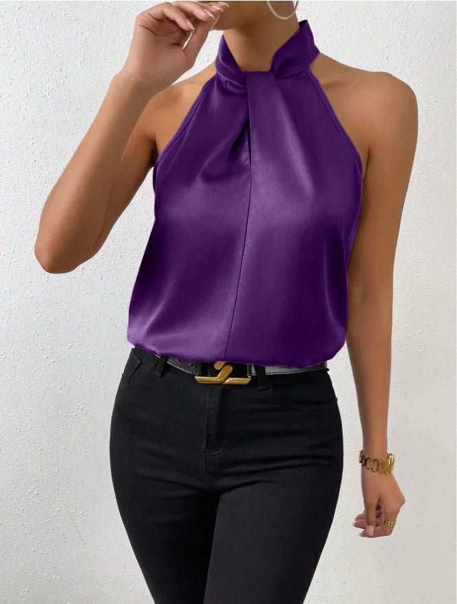 Vest Halter Satin Turtleneck Top | OWNLUXE