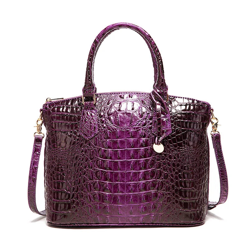 Crocodile Embossed Leather Handbag - Classic Shoulder Bag