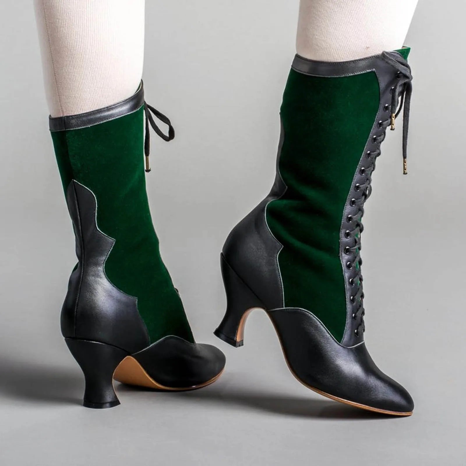 Sexy Canvas Motorcycle Boots – Ankle-Length Spike Heels with Fur & Animal Print