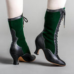 Load image into Gallery viewer, Sexy Canvas Motorcycle Boots – Ankle-Length Spike Heels with Fur &amp; Animal Print
