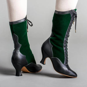 Sexy Canvas Motorcycle Boots – Ankle-Length Spike Heels with Fur & Animal Print