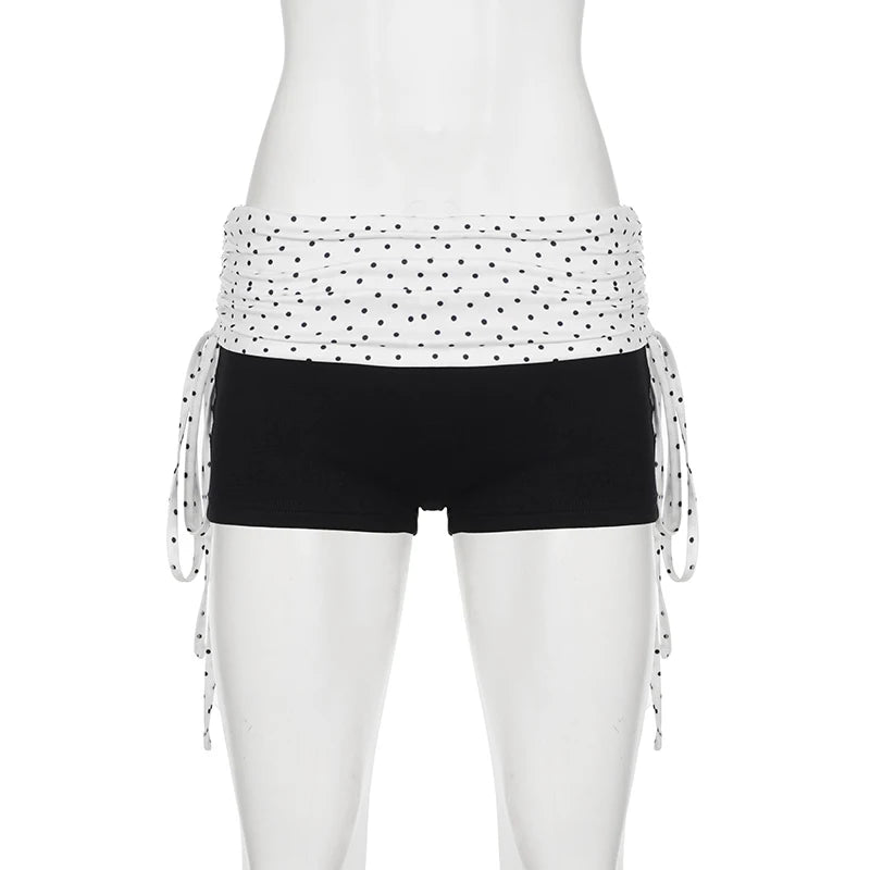 Low-Waist Polka Dot Ruffle Wrap Shorts | OWNLUXE