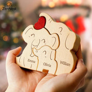 Elephant Family Wooden Art Puzzle DIY Cute Family Member | OWNLUXE