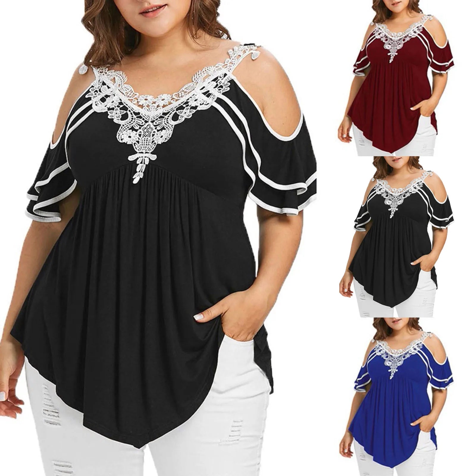 Feminine & Flowy: Lace Patchwork Top (Up to 6XL) / Féminin et fluide : haut en dentelle patchwork (jusqu’au 6XL)