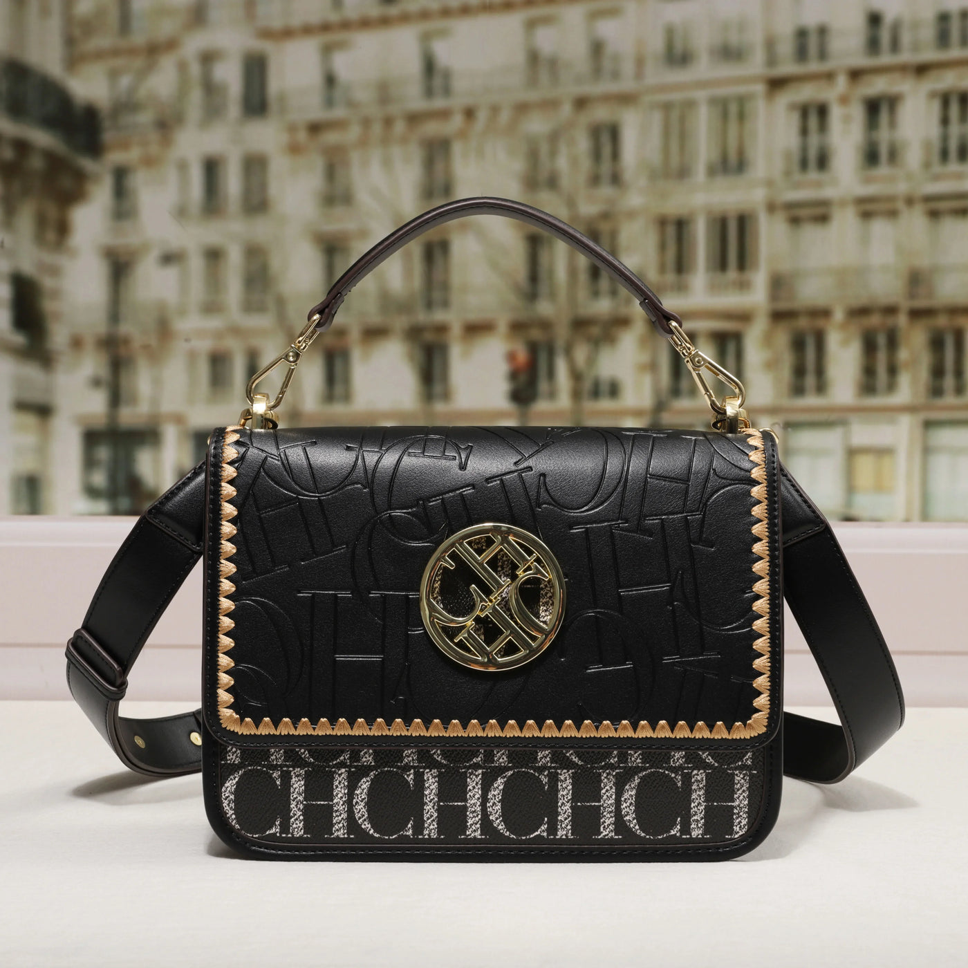 Letter Embossed Shoulder Bag - Luxury Party Handbag