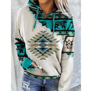 Sweatshirt Women's Hooded Ethnic Print Fashion Long Sleeve Sweatshirt Casual Street Top Hoodies for Female