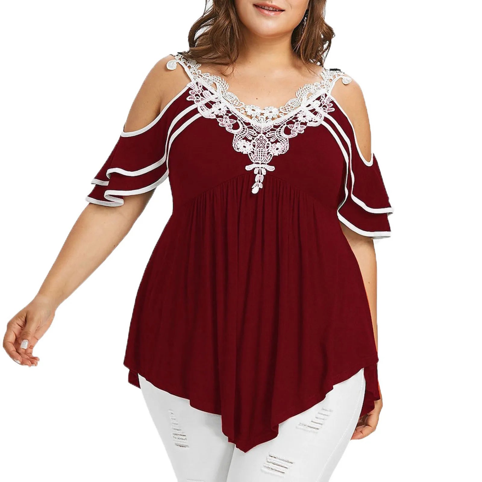 Feminine & Flowy: Lace Patchwork Top (Up to 6XL) / Féminin et fluide : haut en dentelle patchwork (jusqu’au 6XL)