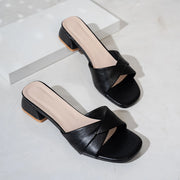 Checkered Square‑Heel Gladiator Sandals for Workdays