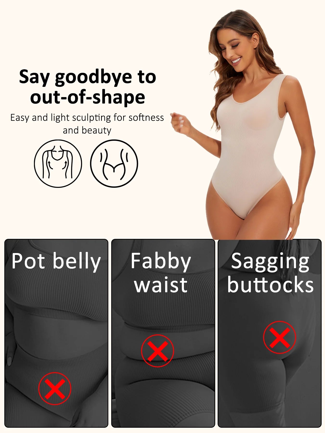 Seamless Cupless Shapewear Bodysuit Thong, Firm Control
