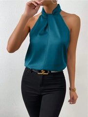 Vest Halter Satin Turtleneck Top | OWNLUXE