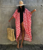 Women Plus Size Long Cover up Bikini Coverups Kimono Tie Front Bathing Suit Swimsuit Beachwear
