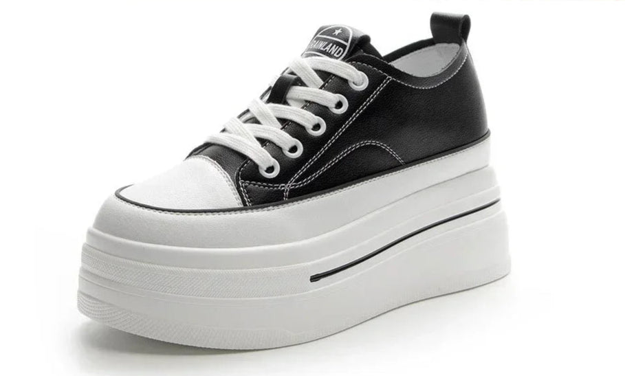 Women's Genuine Leather High Heel Street Sneakers