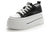 Women's Genuine Leather High Heel Street Sneakers