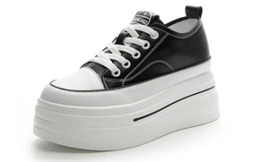 High-Heel Leather Street Sneakers | Baskets de Rue à Talon en Cuir Véritable