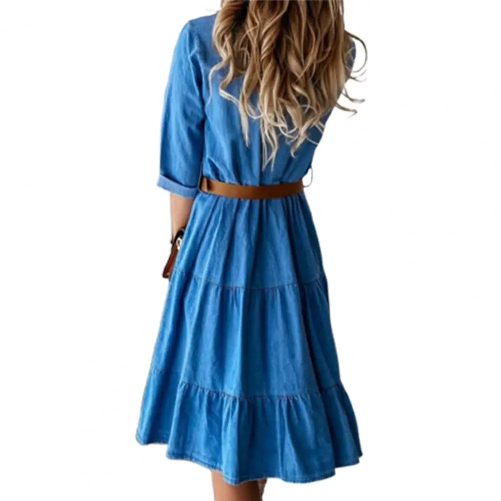 Elegant V-Neck Knee-Length A-Line Dress with Sash