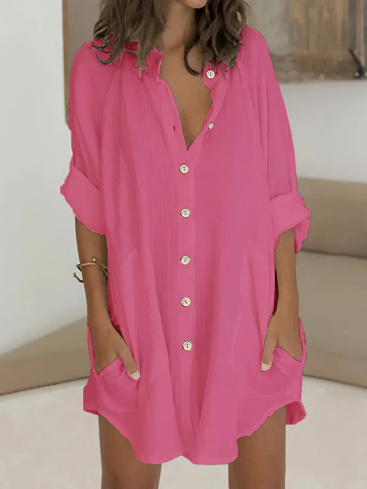 Colour V-Neck Extended-Size Blouse | OWNLUXE