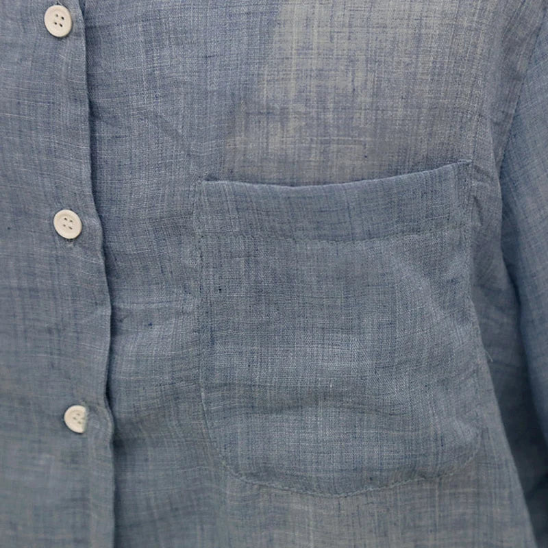Women's Pleated Cotton-Spandex Blouse – Classic Turn-Down Collar Shirt