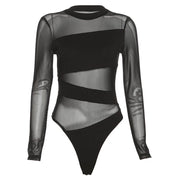 Mesh Long-Sleeve Round-Neck Jumpsuit | OWNLUXE