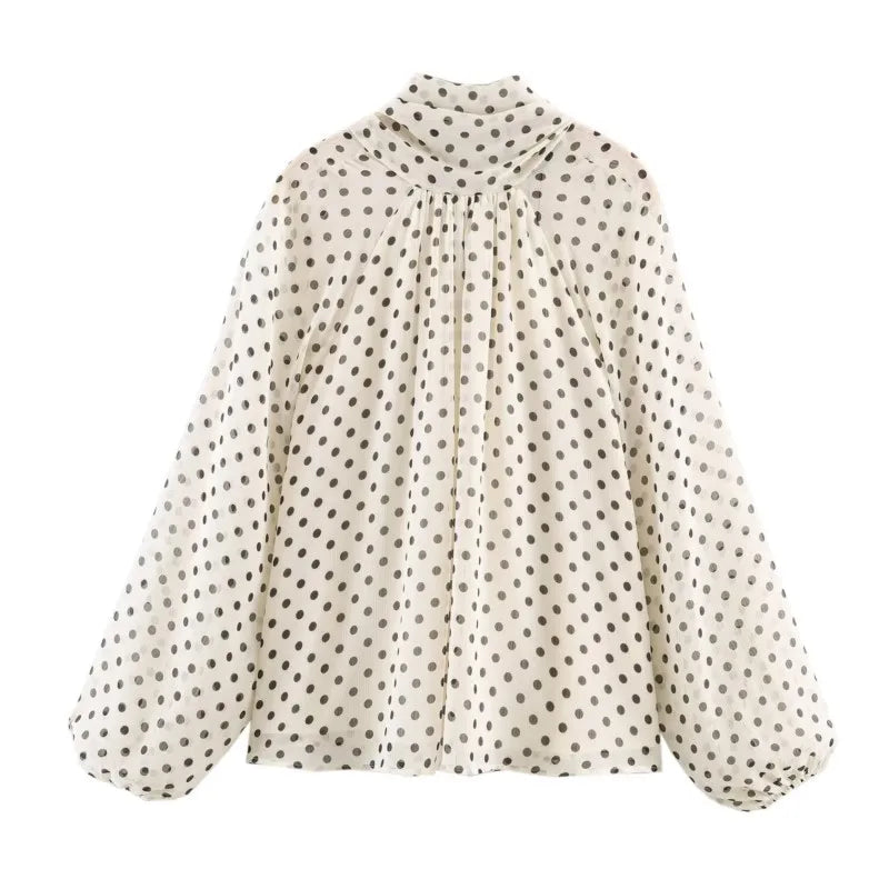 Polka Dot Long-Sleeve Blouse | OWNLUXE
