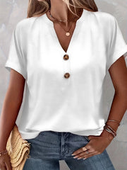 Short-Sleeve V-Neck Extended-Size Blouse | OWNLUXE