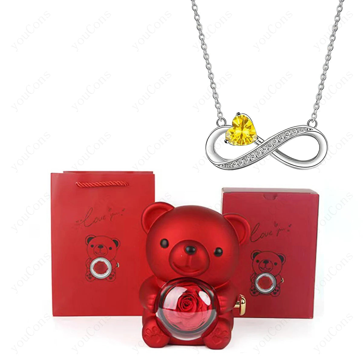 Heart Pendant Necklace Gift Set — Rose Bear Gift Box for Women | OWNLUXE