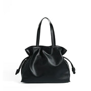 Cowhide Leather Pleated Bucket Bag | OWNLUXE