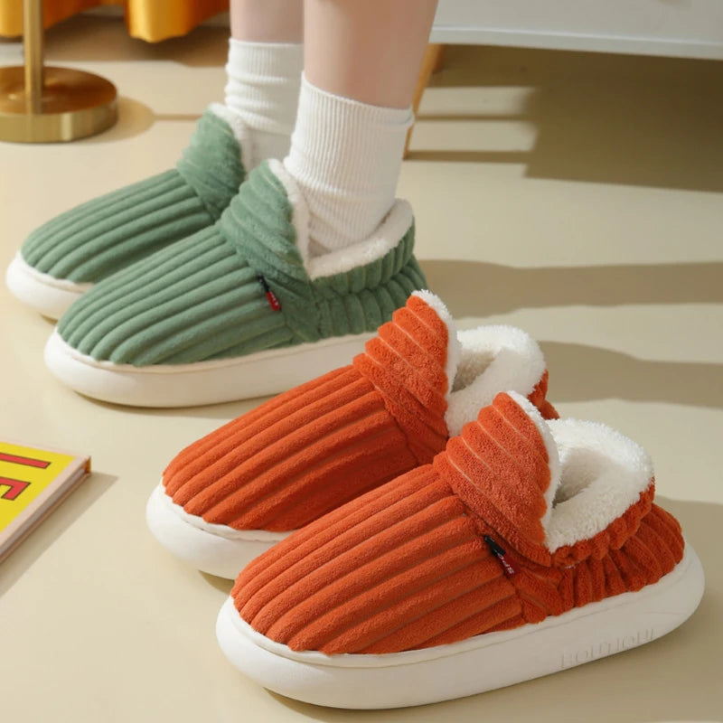 Evshine Winter Fur Plush Slippers – Soft Sole Home Shoes