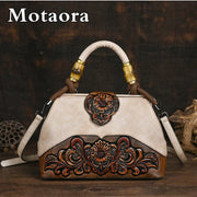 Vintage Carved Leather Handbag - Handmade Luxury Shoulder Bag