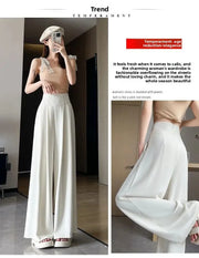 Women's High Waist Wide Leg Suit Pants - Straight Cut Floor Length Trousers