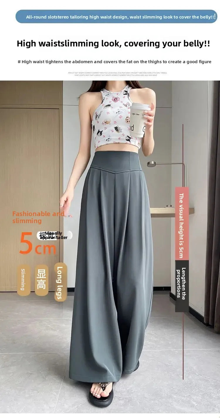 Women's High Waist Wide Leg Suit Pants - Straight Cut Floor Length Trousers