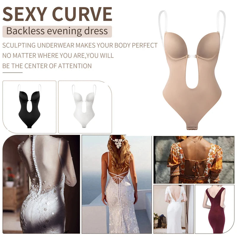 Backless Bodysuit Shapewear – Built-In Bra, U-Plunge & Open Crotch Faja | OWNLUXE