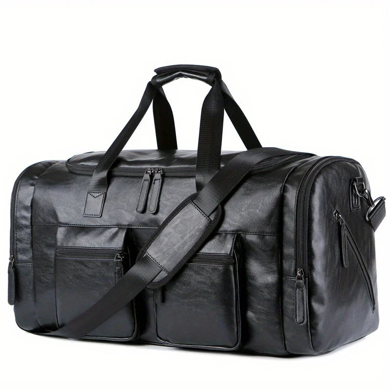 Multi-Compartment PU Leather Adjustable Travel Duffel Bag | OWNLUXE