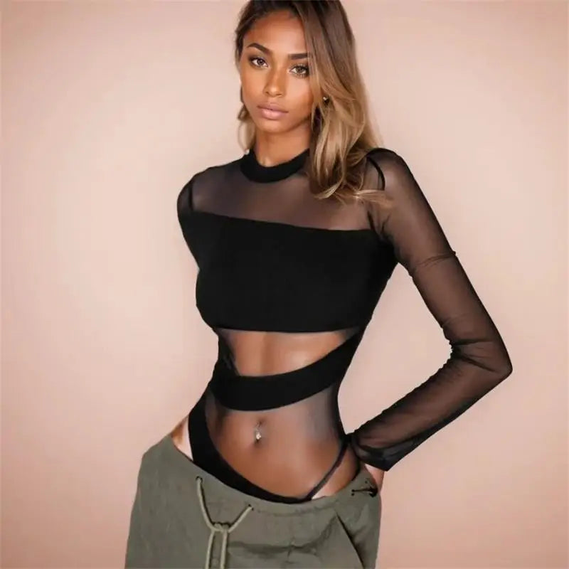 Mesh Cut Cross Jumpsuit | OWNLUXE
