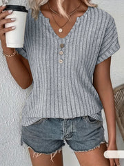 Ribbed V-Neck Blouse | OWNLUXE