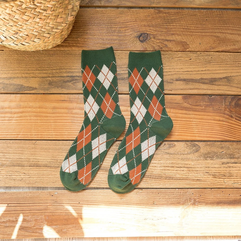 1 Pair Women Socks Spring Autumn Retro Style Men Couple Cotton Socks Flower Stripe Plaid Pattern Solid Colorful Socks EUR 37-43