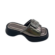 Women’s Mid Heel Slide Sandals – Cushioned Mixed-Color