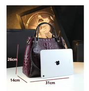 Genuine Leather Crocodile Print Tote - 2025 Trend Bucket Bag