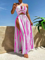 Load image into Gallery viewer, Vela Vikinis Sexy Blue 3 Piece Bikini Set with Padded Bra, High Waist Striped Bottoms &amp; Skirt Women&#39;s Swimsuit 2025
