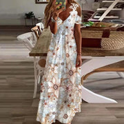Floor-Length Printed V-Neck Camisole Dress – Elegant