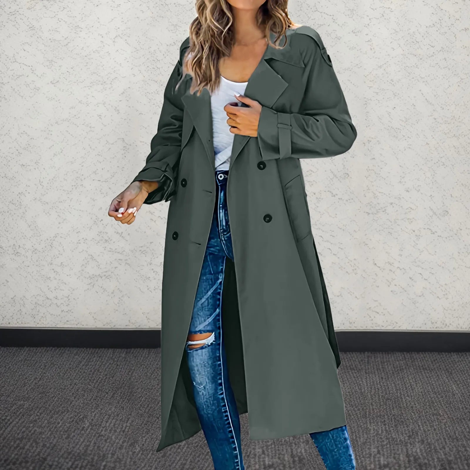 Women's Mid-Length Trench Coat – Casual Versatile Lightweight Jacket
