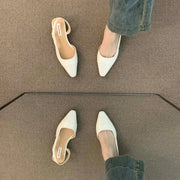 Women's Pointed Toe Low Heel Leather Sandals – Shop at OWNLUXE