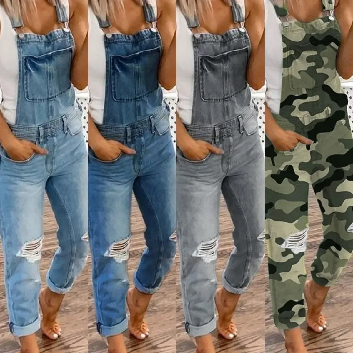 Women's Vintage Denim Overalls – Washed Casual Fit